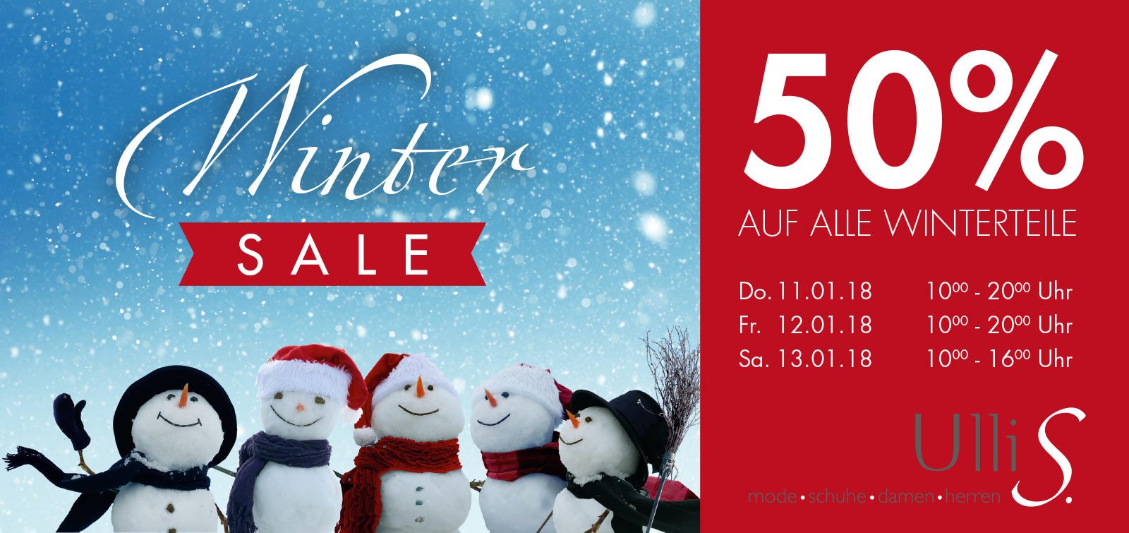 Winter Sale bei Ulli S. in Bad Säckingen | 50% Rabatt auf die gesamte Winter-Kollektion