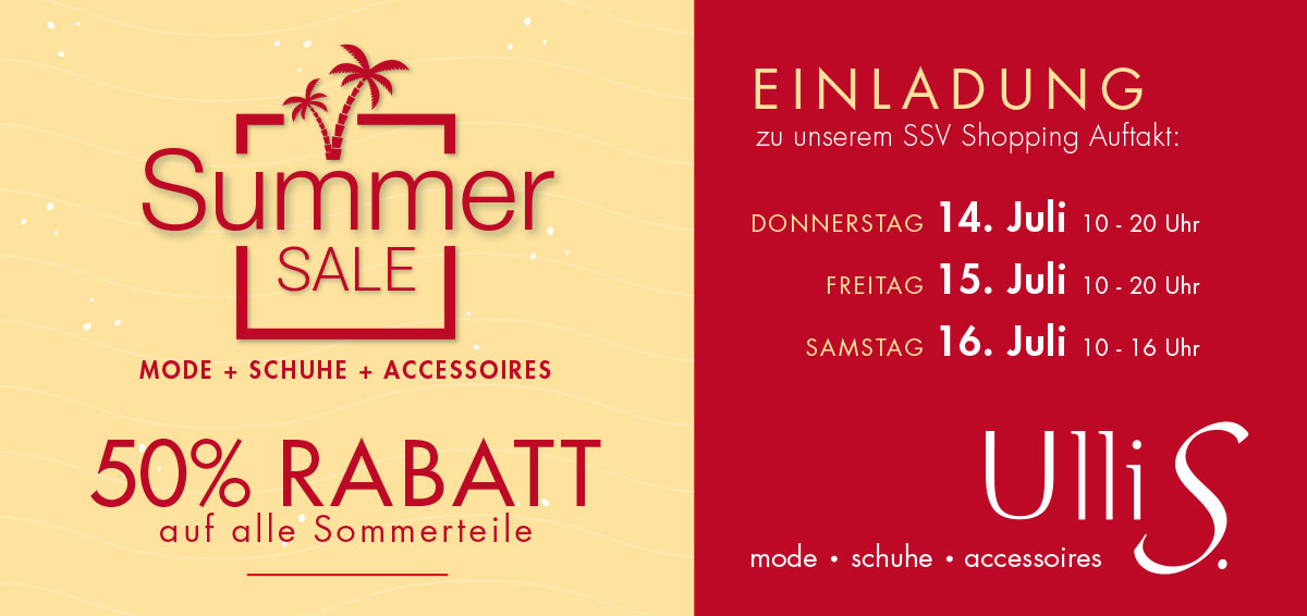 Sommer Sale bei Ulli S. ab 14. Juli 2022 | 50% Rabatt auf alle Sommerteile